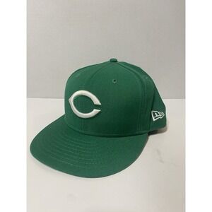 Cincinnati Reds New Era Kelly‎ Green White Logo 59FIFTY Fitted Hat Size 7 3/8